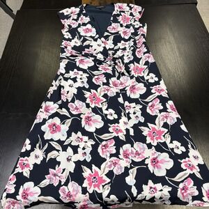 Banana‎ Republic Women's Size 0 Wrap Dress Navy Floral Midi Casual Polyester